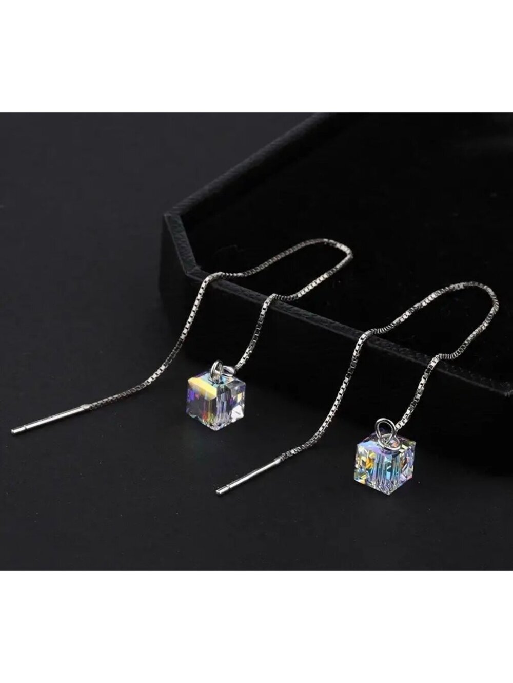 New - Exquisite Long Cube Zircon Tassel Earrings